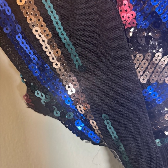 Express Long Sleeve Sequin Chevron Pattern Mini Dress-Multicolor-Women XS - Picture 8 of 9